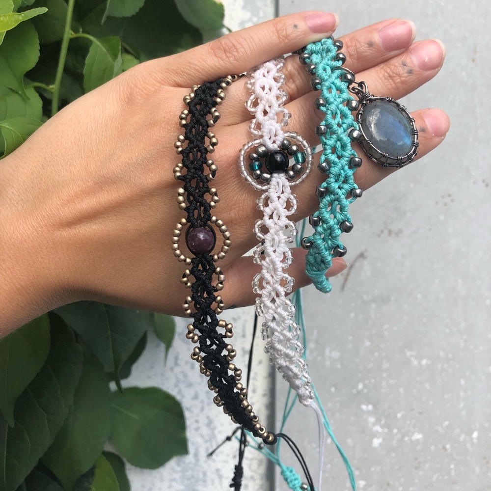 Black and gold choker with lepidolite